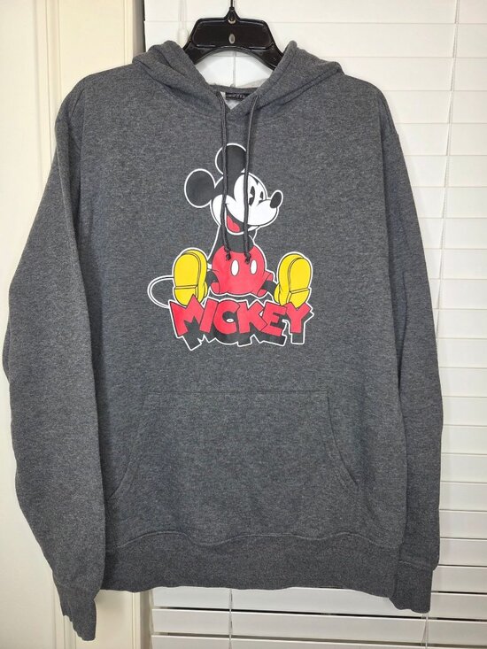 Disney Other - Mens Disney Mickey Mouse Gray Pullover Hoodie Sweatshirt M Cotton Blend